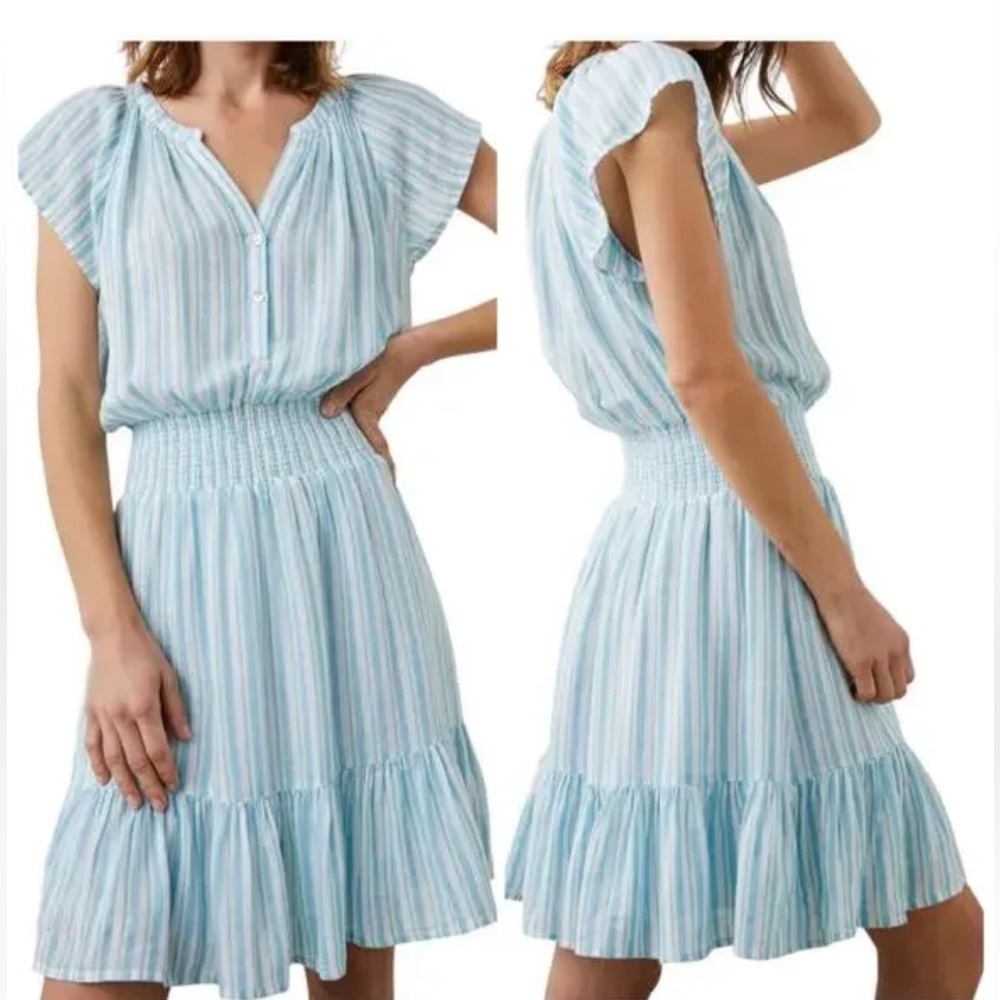 Rails Augustine Laguna Stripe Smocked Waist Striped Blue Summer Dress Size Small